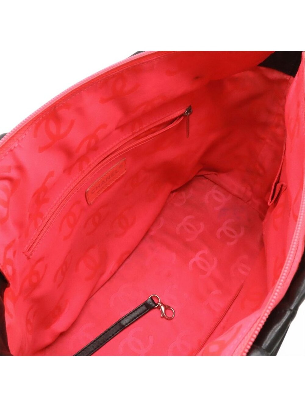 Chanel Cambon Line CC Logo Large Tote Shoulder Bag Soft Calf Black Pink Silver - Picture 7 of 9